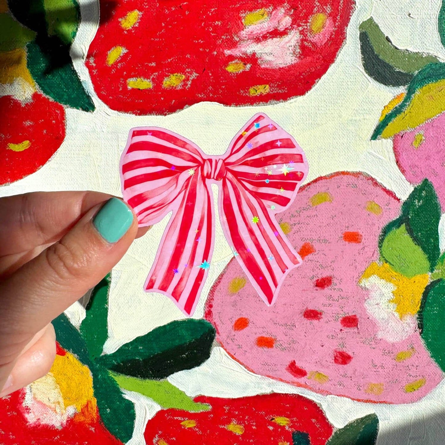 Watercolour Ribbon / Bow Sticker: Red and Pink
