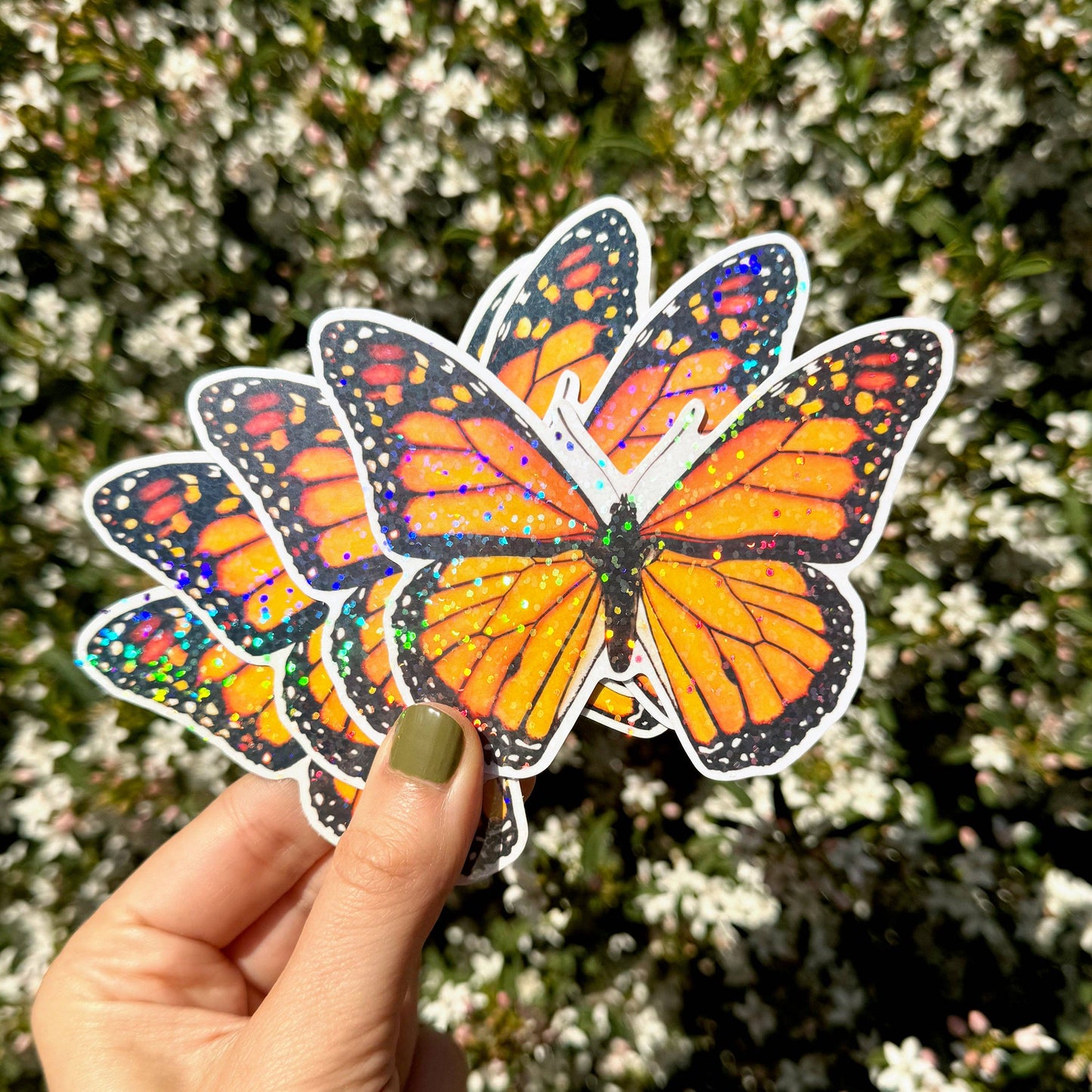 XL Glitter Butterfly Sticker: Monarch Orange