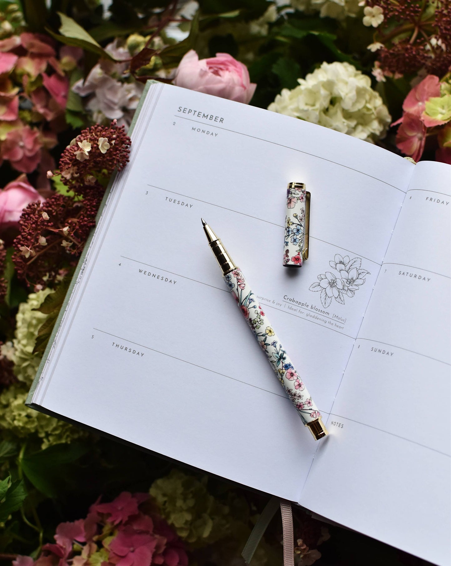 Rollerball Pen - Blooms in White