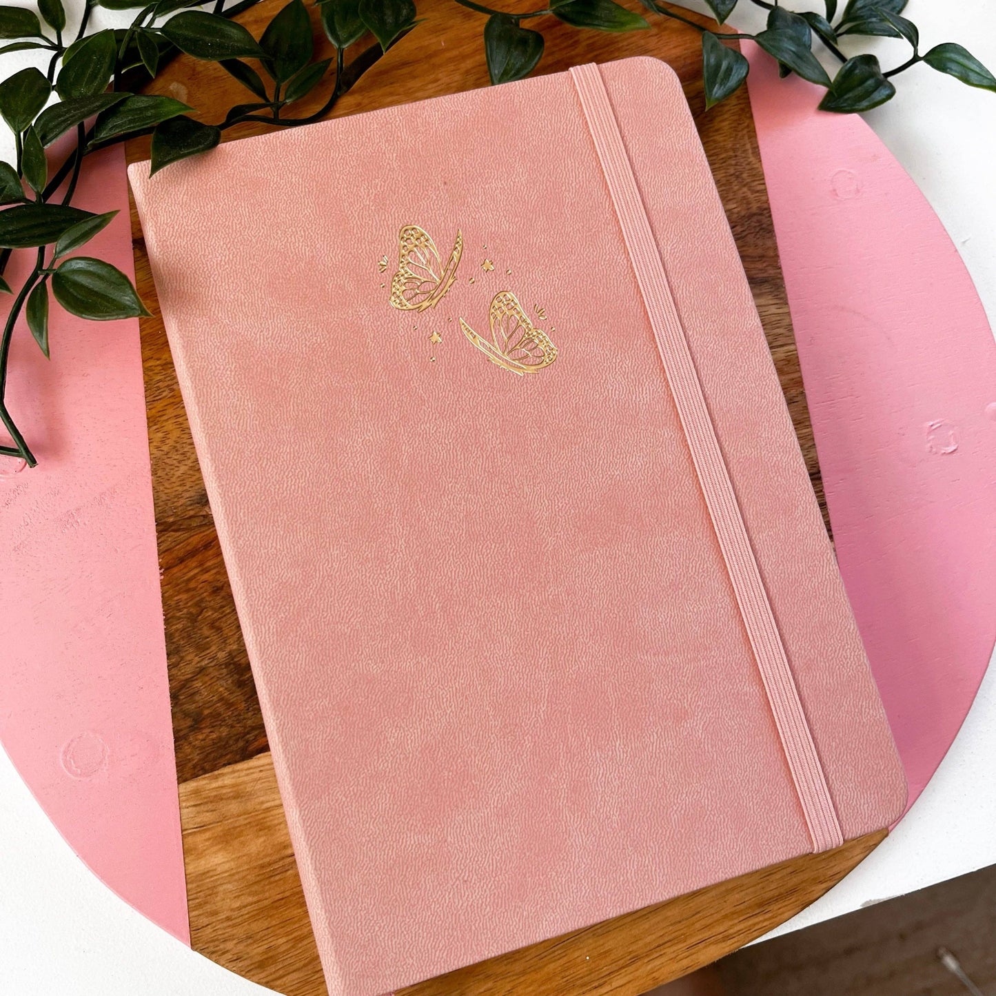 Gold Foil Butterfly Pink Grid Dot Journal