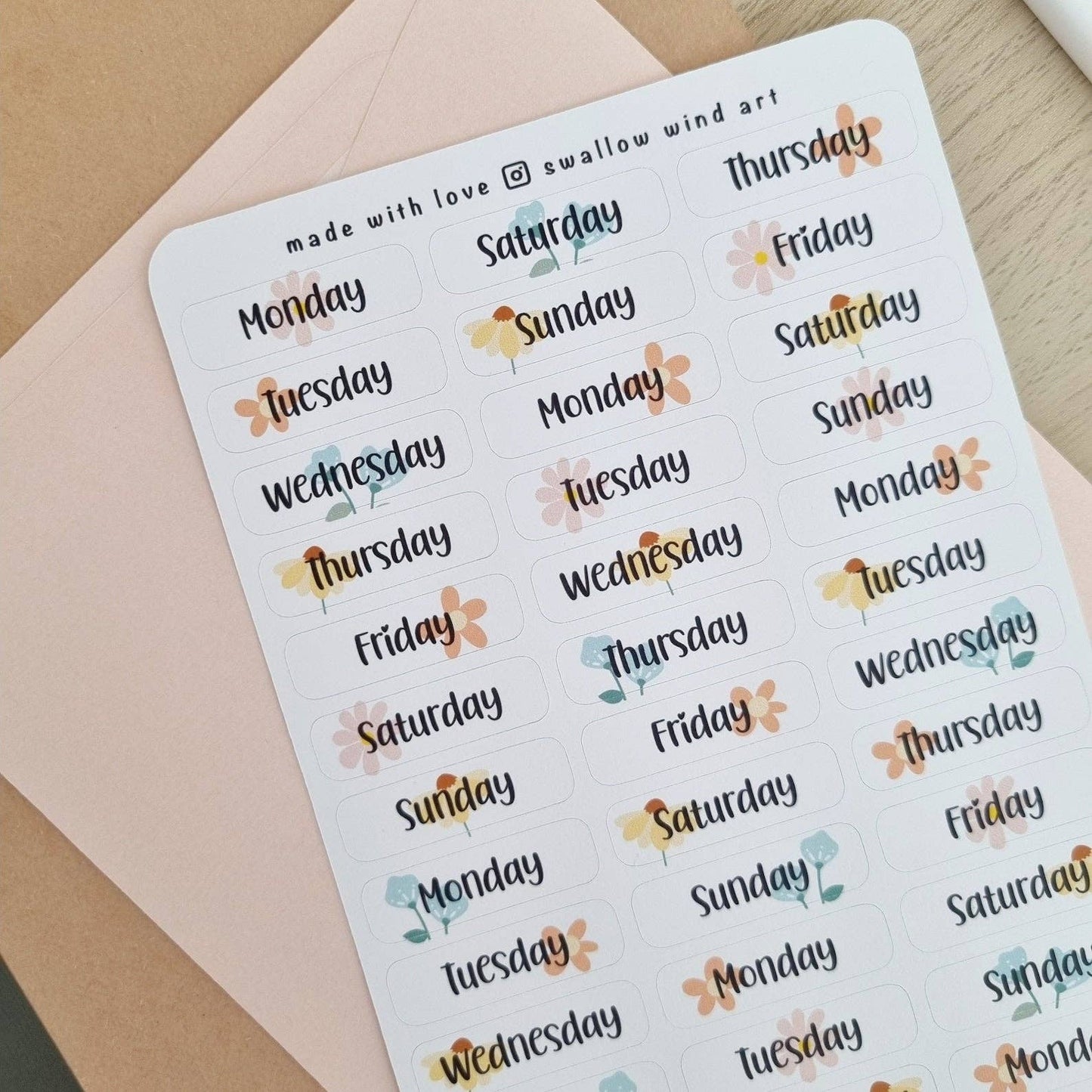 Sticker Sheet - Functional Days of the Week Floral Stickers