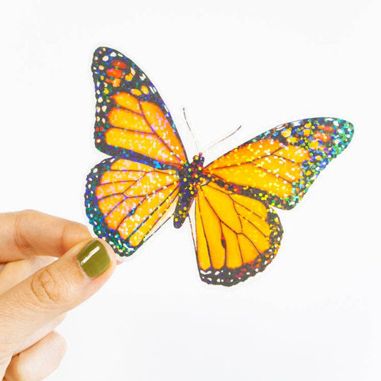 XL Glitter Butterfly Sticker: Monarch Orange