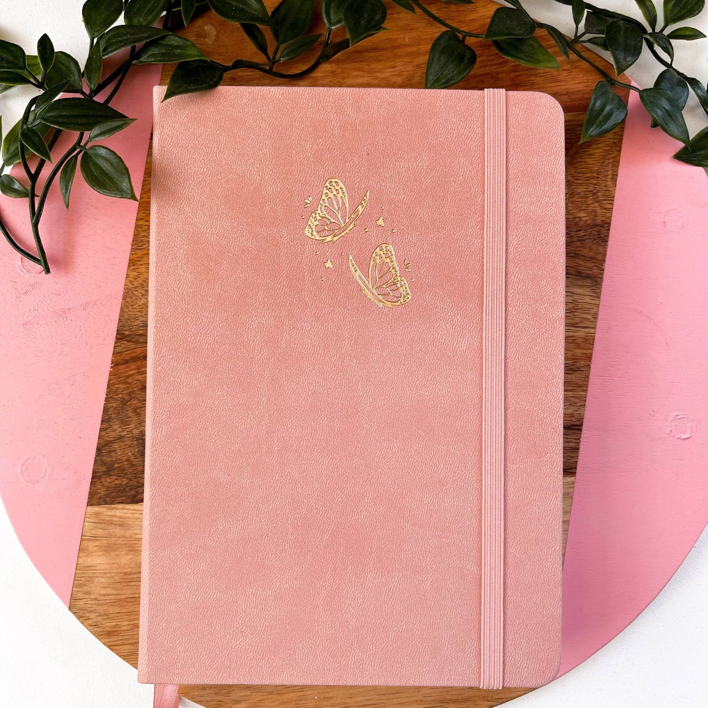 Gold Foil Butterfly Pink Grid Dot Journal