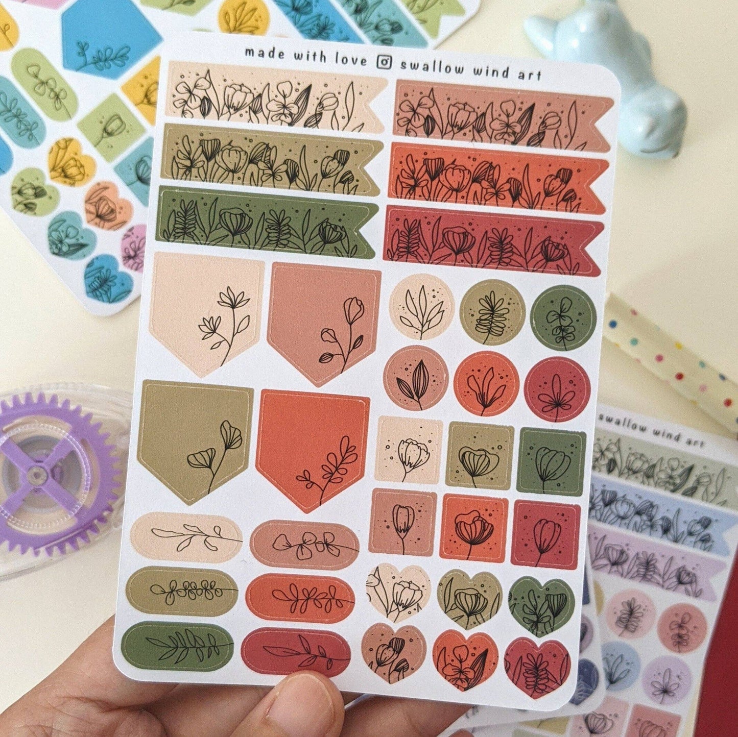 Sticker Sheet - Flag Dot Square Heart Floral: Autumn